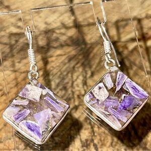 Charoite in Copper Earrings 1 1/2”